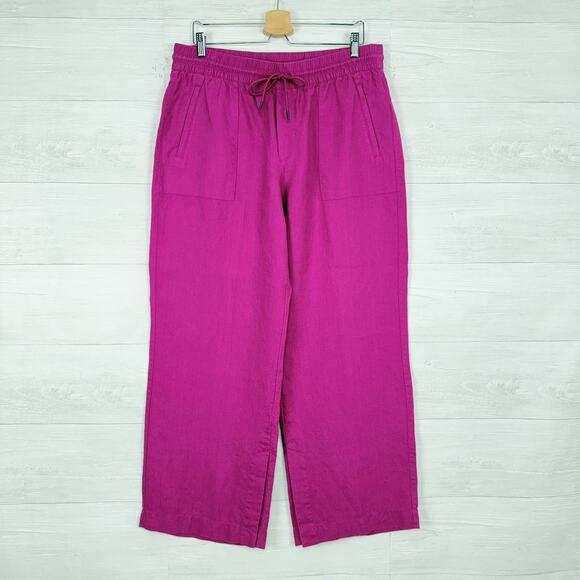 Athleta Retreat Linen Wide Leg Pants Size Large Fuchsia Pink Resortwear Vacation - Picture 1 of 16